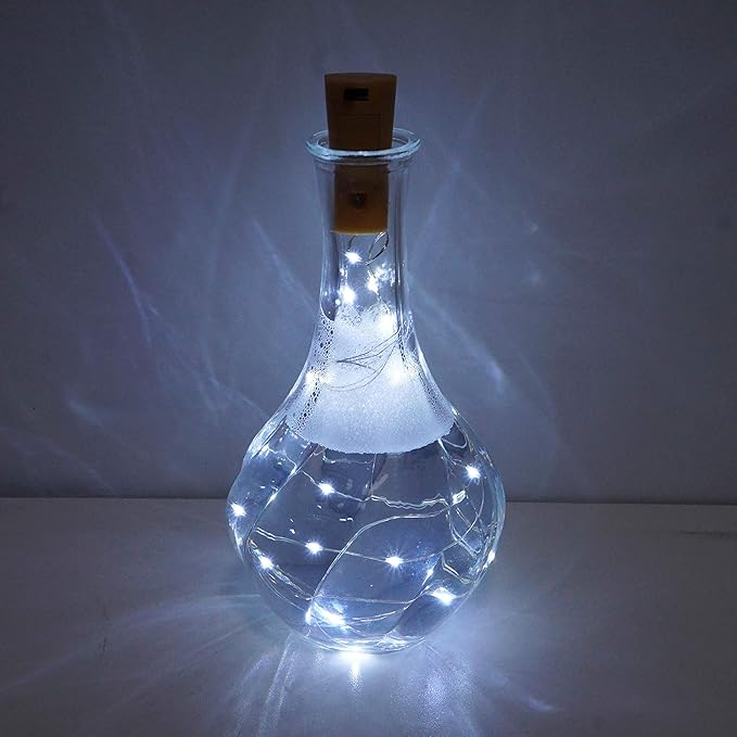 20 LED Wine Bottle Lights with Cork, 15 Pack Battery Operated Cork Shape Fairy Light Waterproof Mini Copper Silver Wire String Lights for Party, Wedding, Christmas, Bedroom Decor (Cold White)