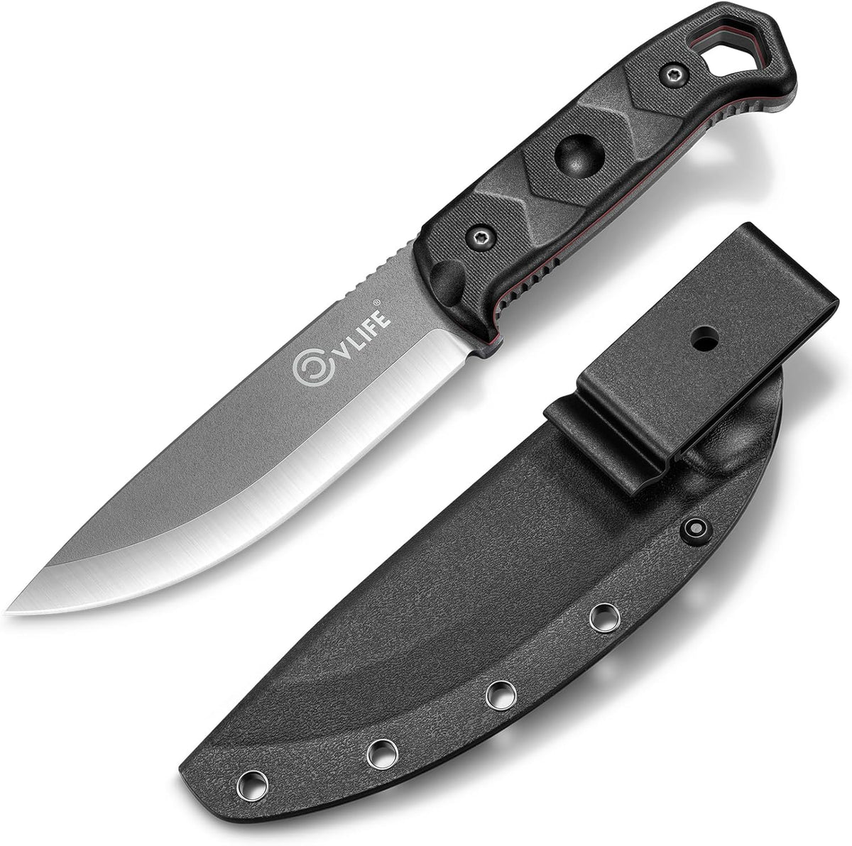 CVLIFE Full Tang Fixed Blade Knife with Sheath,Sharp Blade Made of D2 Steel with Nylon Fiberglass Handle,Survival Knife for Men Outdoor Hunting Camping and EDC Bushcraft,Black