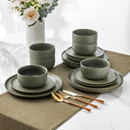 LERATIO Stoneware Dinnerware Sets for 6,Handcarft Ceramic Plates and Bowls Sets,Chip and Scratch Resistant Dishes, Dishwasher & Microwave Safe, Oven safe,Reactive Glaze-Green
