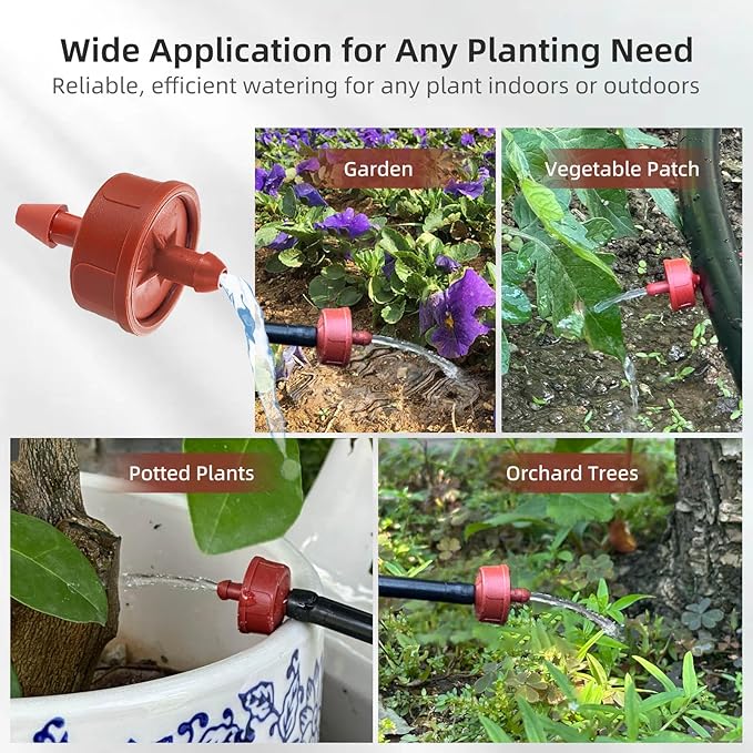 60PCS 2 GPH Pressure Compensating Drip Irrigation Spot Watering Drippers/Emitters, Self-Cleaning Constant Flow Drip Irrigation Emitters Heads Irrigation Drippers Parts for Drip Irrigation System