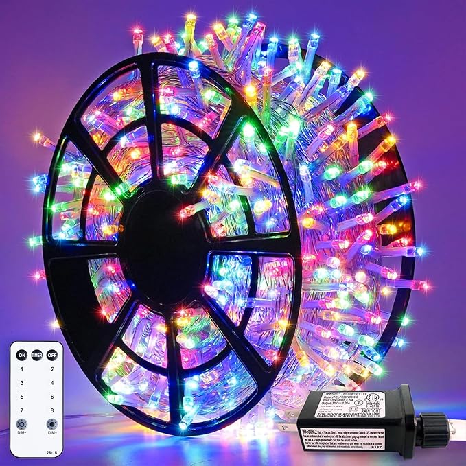JMEXSUSS 163ft 500 LED Christmas Lights Outdoor, Waterproof Clear Wire String Light, 8 Modes Christmas Tree Lights Plug in for Patio Wedding Party Yard Xmas Tree Decor(Multicolor)