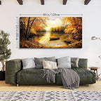 SERIMINO Fall Landscape Large Canvas Wall Art Living Room, Lake Boat Forest Art Prints, Autumn Scenery Nature Decor Pictures, Rustic Gold Paintings Wall Decor Bedroom, Office Decoration 24"X48"