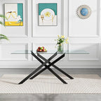 60" Rectangular Glass Dining Table Modern Kitchen Glass Top Table for 6 with Black Metal Legs, Clear Dining Table Kitchen Table for Home Office Dining Room
