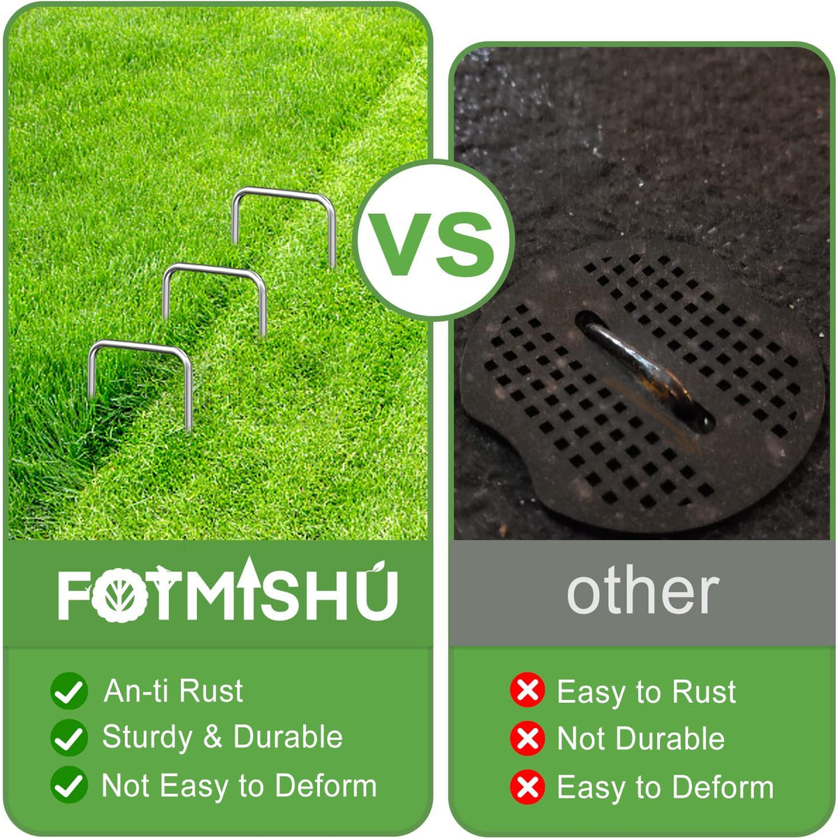 FOTMISHU Landscape Staples 6 Inch 100Pcs Garden Stakes, Galvanized Lawn Pins Spray Coating Yard Ground Spikes, U-Type Staples for Weed Barrier Anchoring Outdoor Tents Hoses