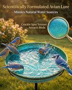 35" Metal Bird Bath for Outside Standing Metal Bird Bath Stake in Ground Iridescent Blue Green Birdbath with Scientifically Designed Color Lure for Birds 12" Detachable Bowl for Garden Patio Yard