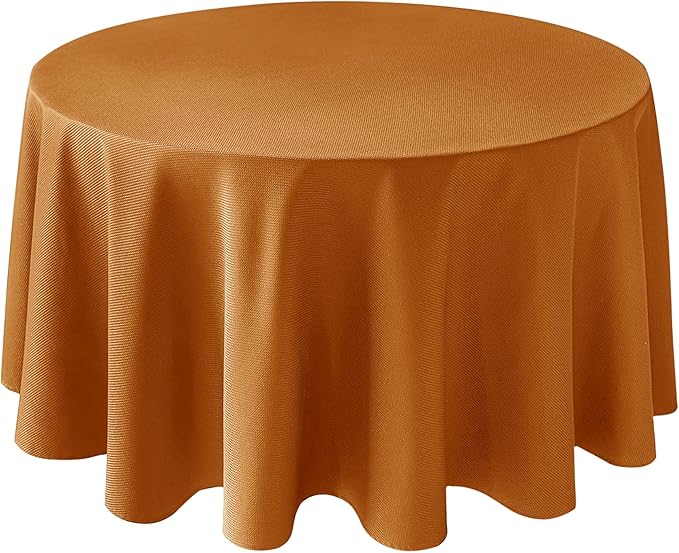 Biscaynebay Fall Tablecloth Textured Fabric Round Tablecloths 90", Bronze Thanksgiving Autumn Harvest Water Resistant Fabric Tablecloths for Kitchen, Dining, Wedding, Parties Machine Washable