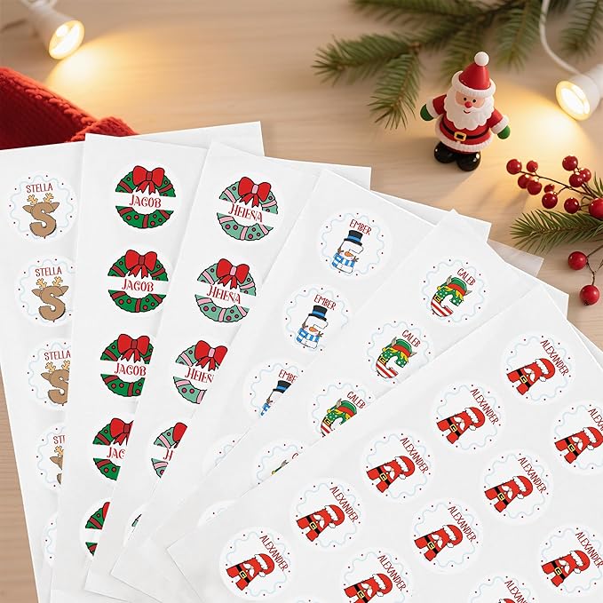 Personalized Christmas Stickers, Custom Name Waterproof Christmas Gift Tags for Gift Box Holiday Decorations, Stockings, Party Favors (Initial 2)