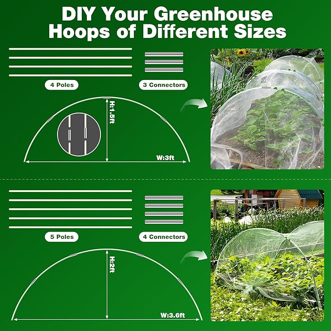 Garden Mesh Netting Kit, 2 Pieces 8x20FT Garden Netting, 100 Garden Hoops 80 Connectors 72 Clips 1 Pair Gloves, Protection for Plant Vegetable Fruits Flowers Greenhouse (White 8 * 20ft)