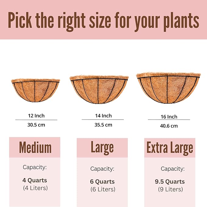 LaLaGreen Wall Planter Outdoor, 4 Pack, 14 Inch Large Wall Hanging Flower Basket with Coco Liner, Vertical Living Wall Mounted Wire Pot Outside Fence Railing Plant Pots Holder Deck Porch Balcony Patio