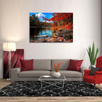 DZL Art S72681 Canvas Wall Art Canvas Artwork Lake Mountain Red Maple Leaf National Park Nature Pictures for Living Room Bedroom Office Wall Decor Home Decoration