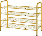 Hoctieon 4 Tier Mesh Style Shoe Rack, Entryway Shoe Shelf, Shoe Storage Organizer, Shoe Rack for Closet, Space Save for Bathroom, Garage, Hallway, Bedroom, Living Room, Gold