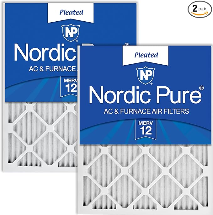 Nordic Pure 12x25x1 (Actual Size: 11 3/4 x 24 3/4 x 3/4) Pleated MERV 12 Air Filters 2 Pack