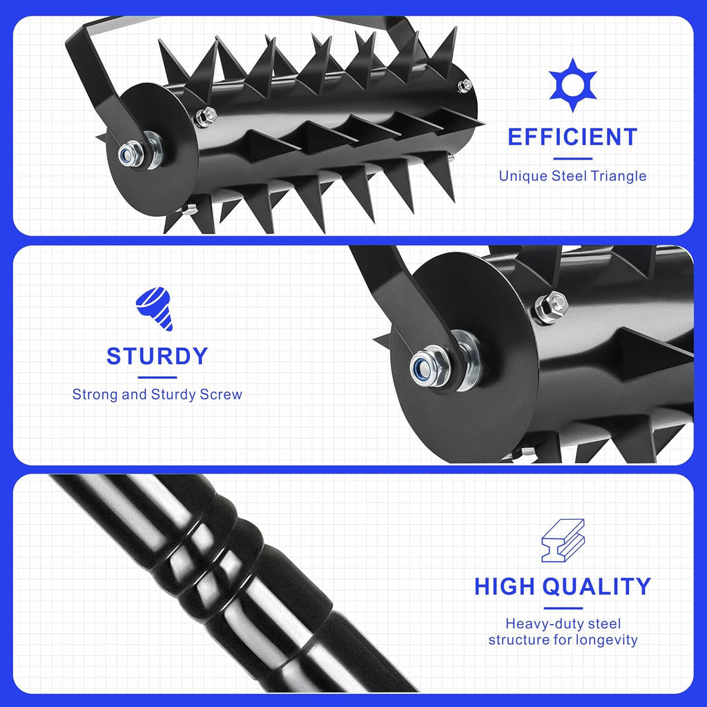 Rolling Manual Lawn Aerator, 58-Inch Handle Manual Push Spike Aerator for Gardens, Yards, and Farmland, Deep Soil Penetration for Healthy Grass and Improved Lawn Growth Manual Aerator Tool Black