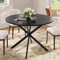 Unovivy 47" Round Dining Table for 4-6, Space Saving Circle Kitchen Dinner Table, Industrial Mid Century Modern Dining Room Desk for Kitchen, Apartment, Black