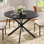 Unovivy 47" Round Dining Table for 4-6, Space Saving Circle Kitchen Dinner Table, Industrial Mid Century Modern Dining Room Desk for Kitchen, Apartment, Black