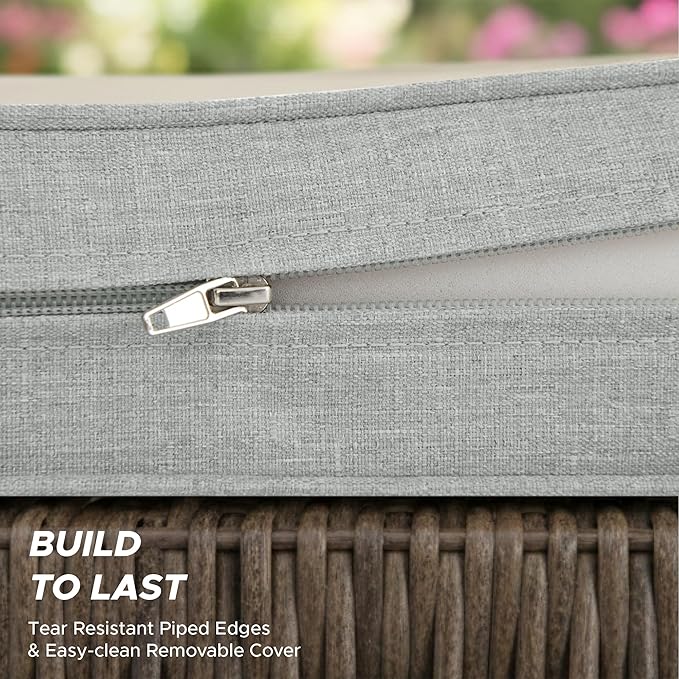 Outdoor Chair Cushions, Water-Resistant & Fade-Resistant, Patio Furniture Lawn Dining Chair Seat Replacement with Mid Back, Ties Zipper, Removable Cover, 18 x 16.5 Inch, Set of 1, Light Grey