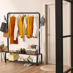 Simple Houseware 52-Inch Freestanding Closet Garment Rack with Storage Shelves and Coat/Hat Hooks, Black