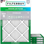 Filterbuy 11.88x16.88x1 Air Filter MERV 8 Essential Dust & Allergy Defense (4-Pack), Electrostatic Pleated HVAC AC Furnace Filters Replacement, Made in USA (Actual Size: 11.88 x 16.88 x 0.75)
