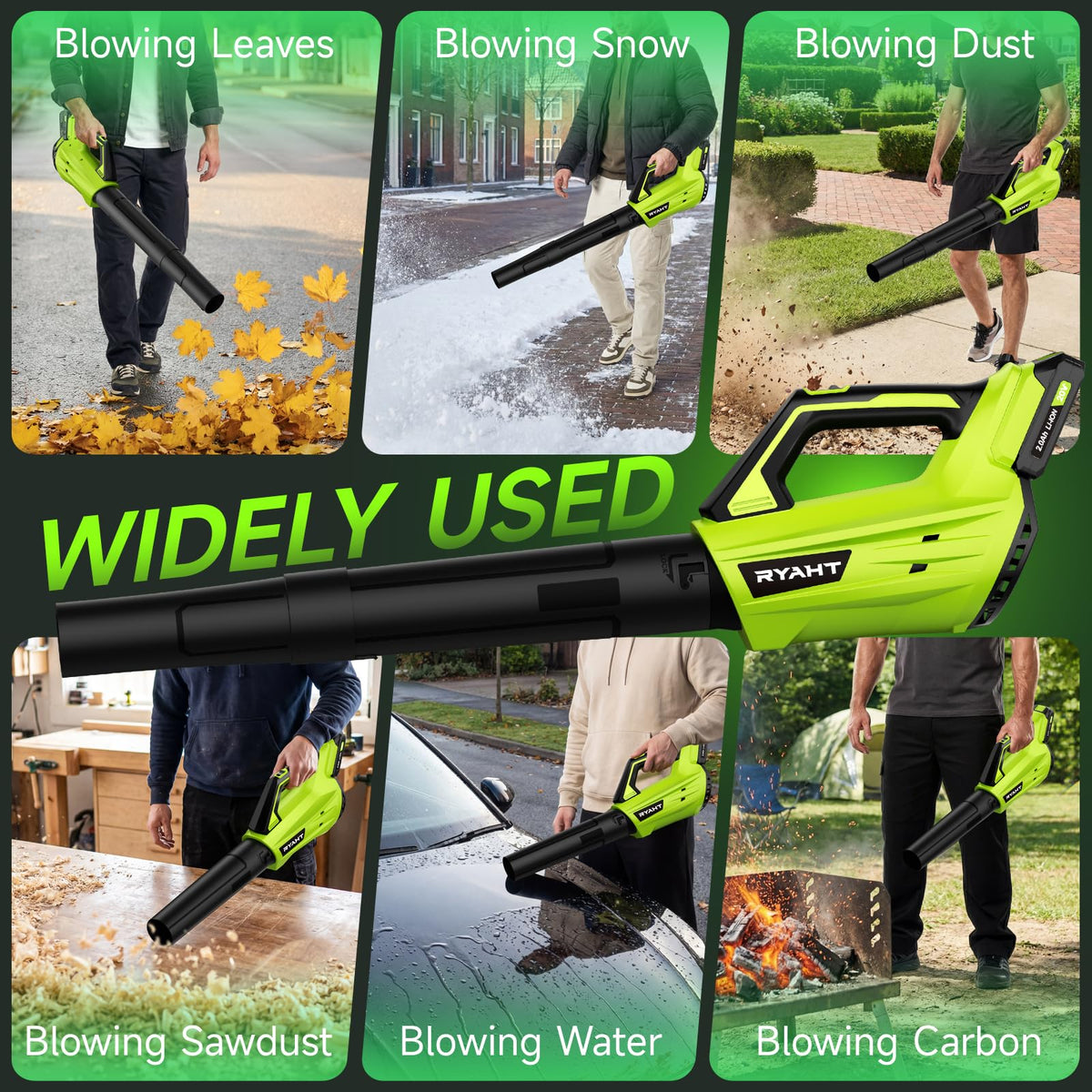 Leaf Blower Cordless, Leaf Blower with Battery and Charger - 2 Speed Modes, 2 Batteries, 20V Powerful Lightweight Electric Blowers for Blowing Leaves, Lawn Care, Patio, Green