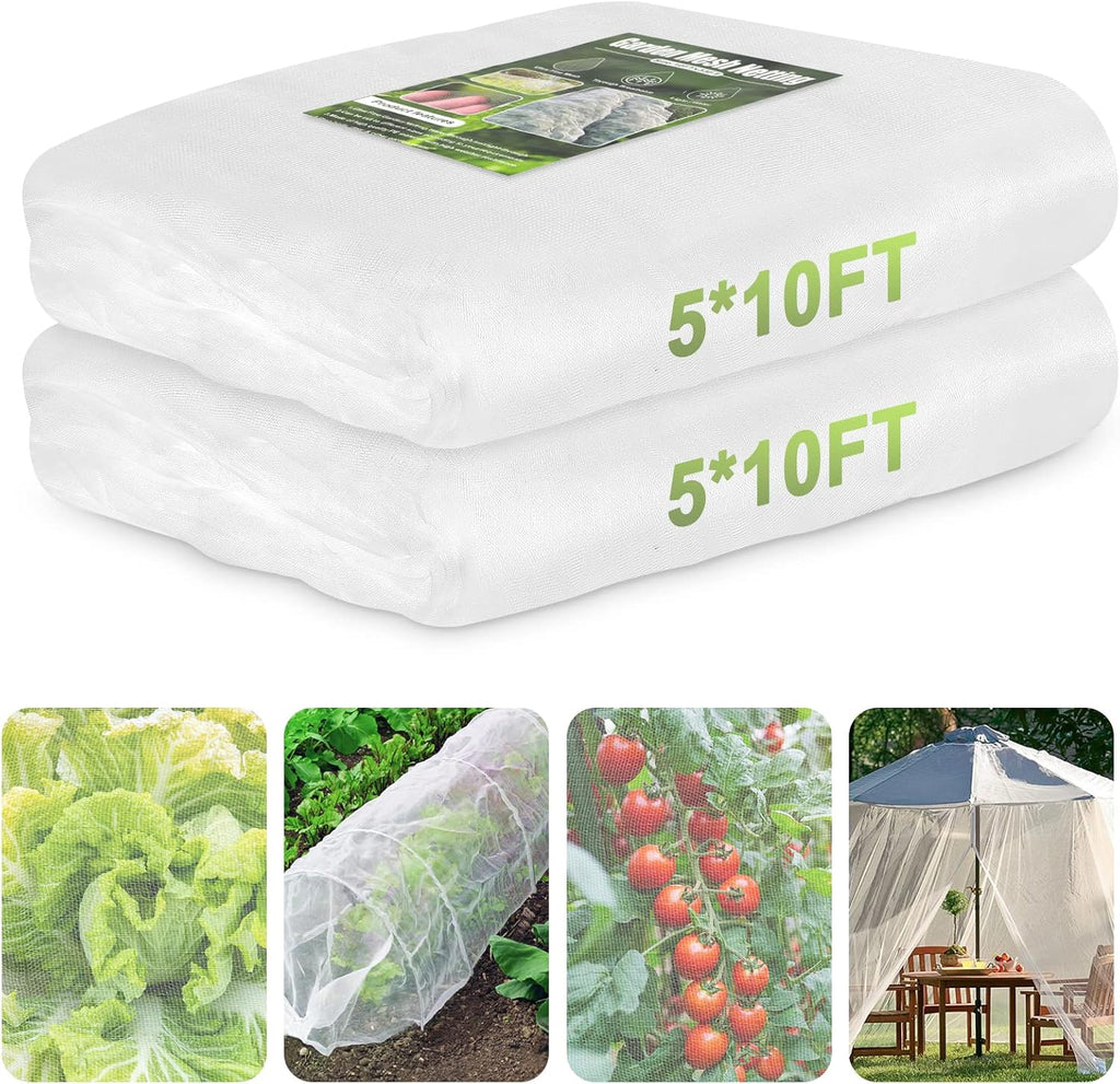 Garden Netting, 2 Pack 5x10Ft Ultra Fine Mesh Netting Pest Barrier Protection Bird Mosquito Net Plants Cover for Vegetables Fruits Flowers Crops Greenhouse Row Cover Raised Bed Patio Mesh Netting