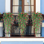Artificial Hanging Flowers, 3 Pcs Fake Hanging Plants Artificial Vines for Outdoors, Fake Ivy Vine UV Resistant No Fade Faux Plants for Indoor Outside Garden Patio Yard Greenery Decoration (Dark Red)