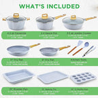Nutrichef 22-Piece Cookware and Bakeware Set | Professional Home Kitchen Collection with Multi-Sized Pots, Pans, Non stick and Heat-Resistant Tools (Moon Grey Marble)