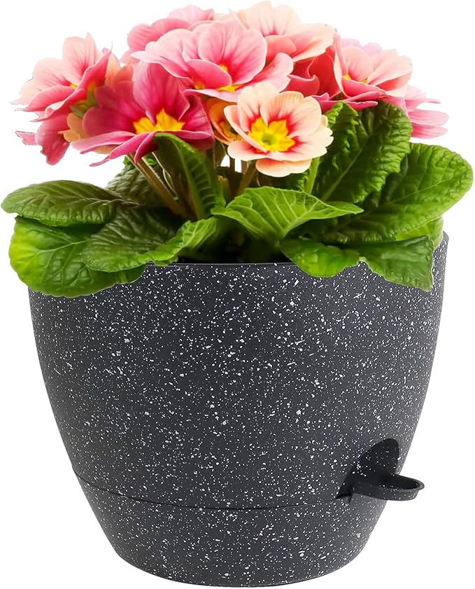 12 inch Large Self Watering Pots for Indoor Outdoor Plants, Flower Plant Pots with Mesh Drainage Holes for Garden House Plants, Plastic Planters with Reservoir for Home Decor, Speckled Black