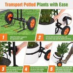 Plant Caddy with Wheels, Heavy Duty Plant Dolly Cart with Adjustable Grabbing Arm and Suction Cups for Plant Pots, Garden Pot Mover Trolley Cart with Strap, Ideal for Indoor and Outdoor Use, Black