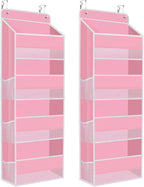2 Pack Over The Door Organizer Hanging Storage Organizers with Clear Window 40lb Large Capacity Room Organizer for Pantry Laundry Bathroom Nursery Closet(Pink)