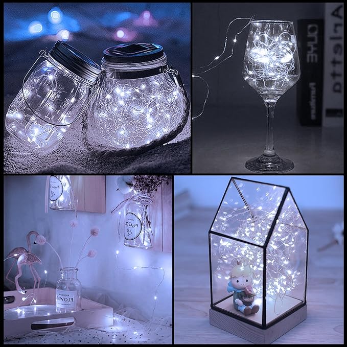12 Pack Led Fairy Lights - White, Battery Operated LED Silver Wire String Lights, 7FT 20LED Mini Firefly Starry String Lights Waterproof Led Twinkle Lights for Mason Jar DIY Christmas Decor