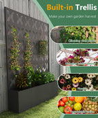 Metal Planter Box with Trellis,70.9"x47.2"x15.7" Raised Garden Bed with Drainage Holes, Privacy Planters for Outdoor Garden Bed for Climbing Plants,Vegetables,and Vines, Black-X