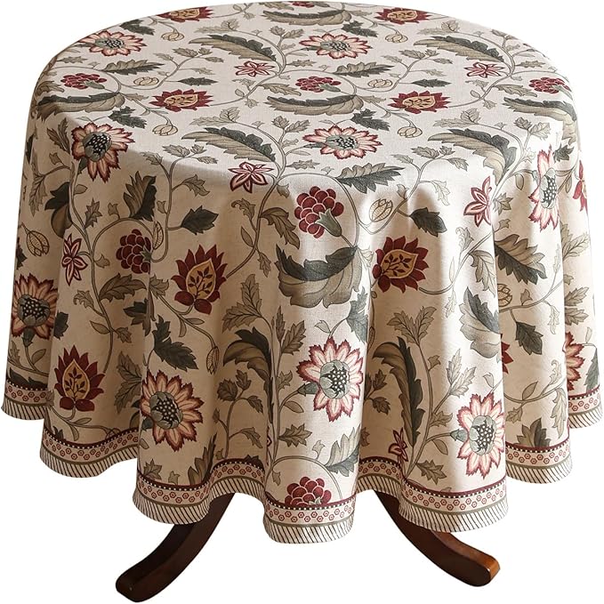 ISAENNE Designer Provence Floral Small Round Tablecloth,Linen Colorful Washable Indoor Table Cloth,Durable Home Decor Tablecloths for Dining Thanksgiving Kitchen Christmas,Diameter 55"-Ratina