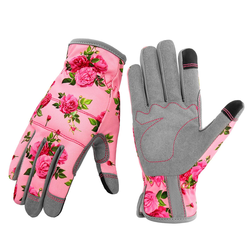 YRTSH Leather Gardening Gloves for Women, Flexible Breathable Garden Gloves,Thorn Proof Working Gloves for Weeding, Digging and Pruning, Medium, Pink
