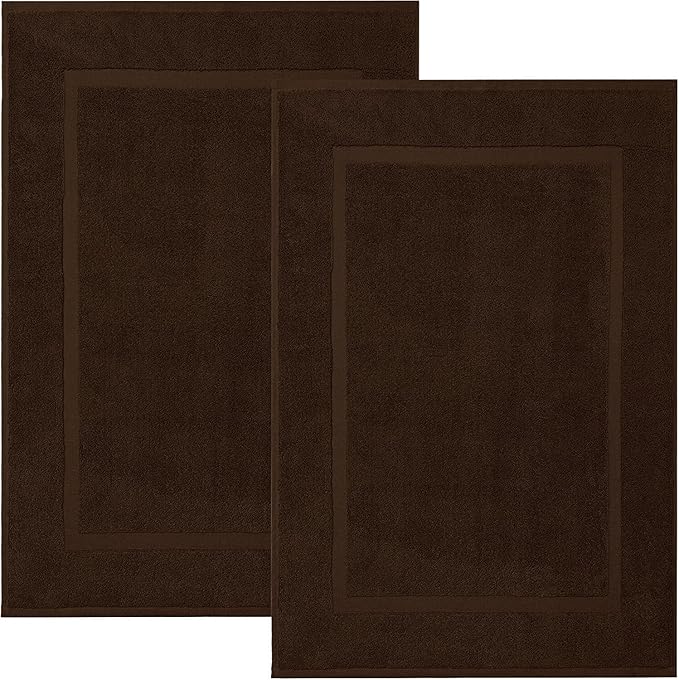 DAN RIVER Classic Bath Mat - Brown, 100% Ring Spun Cotton, Pack of 2, 21x34 inches, 800 GSM, Non-Slip, Absorbent, Quick Drying, Machine Washable Bathroom Floor Mats for Shower, Kitchen & Bath