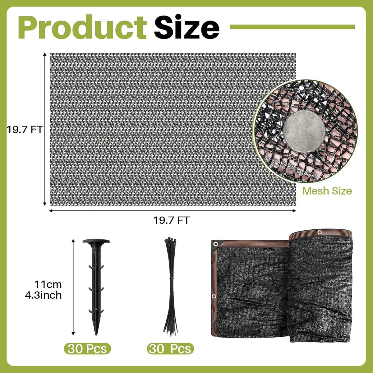 Koi Pond Netting Kit 19.7x19.7ft, Heavy-Duty Pe, Bird Deer Fence Netting, Durable Net Cover for Leaves, Protect Fish from Blue Heron Bird, Cat & Predator, Stakes & Ties Included