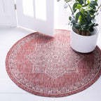Unique Loom Outdoor Traditional Collection Area Rug - Antique (4' 1" Round, Rust Red/ Gray)