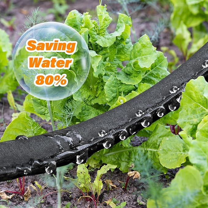 TigeJoy 75FT Flat Soaker Hose, Heavy Duty Double Layer Garden Watering Hose, Flexible Leakproof Drip Irrigation Hose for Raised Beds, Lawns & Vegetables, Save 80% Water