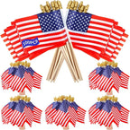 100pcs Small American Flags on Stick, Handheld 8 x 12 Inchs Mini American Flags with Kid-Safe Golden Spear Top, US Flags for 4th of July Decorations Outdoor, Independence Day Decorations