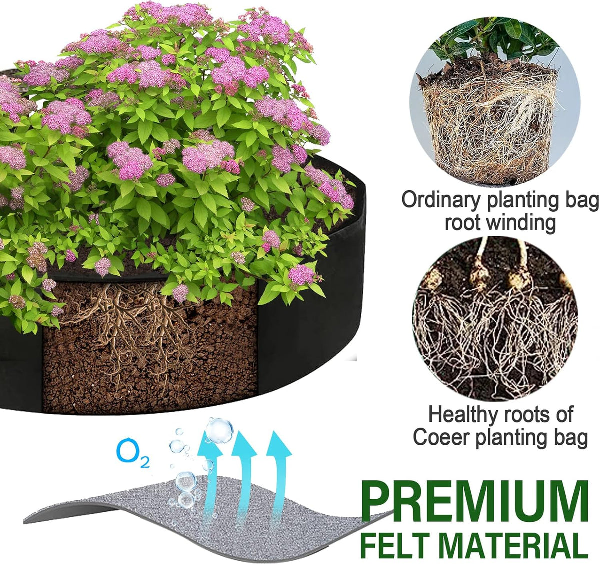 2-Pack 50 Gallon Plant Grow Bags, Large Fabric Raised Garden Bed with Handles,Durable Garden Beds Planters Aeration Gardening Container to Grow Vegetables for Outdoor Plants
