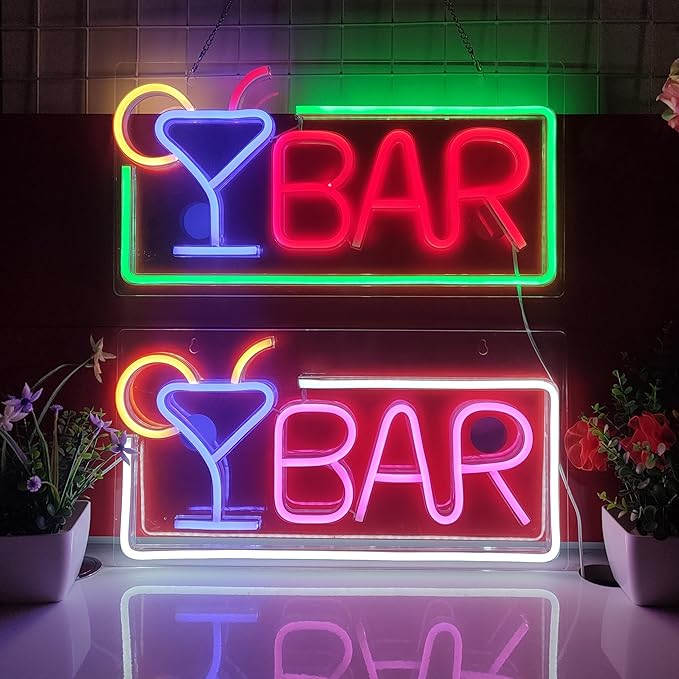 JYWJ BAR Neon Sign,USB Interface With Switch,Decorations For Bedroom,Bars,Commercial Venues,And Various Holiday Parties BAR Neon Light (Red+Green)