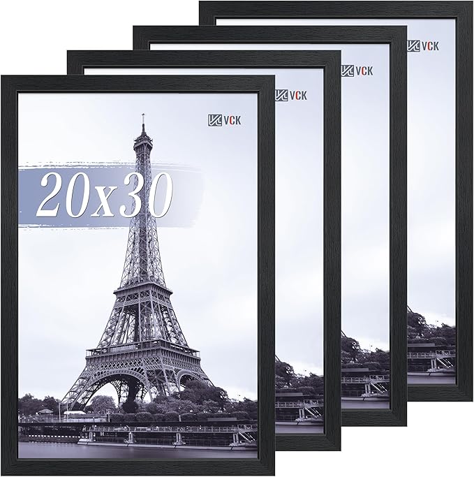 VCK 20x30 Poster Frame Set of 4 - Black, Gallery-Quality Wood Picture Frames, 1.1-Inch Wide Border, Polished Plexiglass, Vertical or Horizontal Wall Display for Photo/Art/Prints, Black