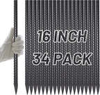 AAGUT Rebar Stakes 16 inch (34pcs) Heavy Duty 3/8” Ground Anchors Steel Garden Stakes Metal Straight Camping Tent Spikes with Chisel Point End for Hard Soil, Black Powder Coated