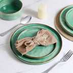 LIANYU Dinnerware Dish Sets for 4, 12 Piece Plates and Bowls Dinner Set, Stoneware Dish Tableware for Dessert Salad Pasta, Microwave & Dishwasher Safe, Polar White & Emerald Green