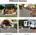 OLANLY Waterproof Outdoor Rug 6x9 ft, Outdoor Plastic Straw Rug for Camping, RV Mat Outside, Outdoor Carpet for Porch, Deck, Backyard, Balcony, Picnic, Black & Beige