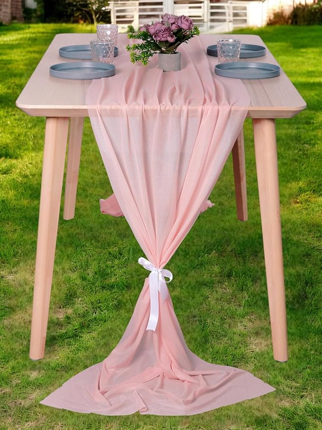 MDS Halloween Chiffon Table Runner - 25 Pack, 29 x 120 Inches, 10ft Each - Sheer Spooky Table Runners for Haunted House Parties, Trick-or-Treat Tables, Witchy Décor, Wedding & Events - Dusty Rose
