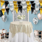 40M/130FT Black Gold Silver Triangle Pennant Banner Flag Metallic Fabric Bunting Garland for Christmas Wall Hanging,Graduation Decorations, New Years Decorations,Father' Da