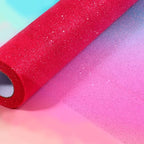 Sparkling Tulle Rolls, 15” by 30 Yards (90FT) Glitter Tulle Spool Ribbon Fabric for Wedding Birthday Bridal Shower Tutu Skirt Party Gift Wrapping (Fuchsia)