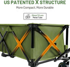 Timber Ridge 51.2'' Extended Collapsible Wagon Cart with Brakes and Cargo Net, Heavy Duty Foldable Utility Wagon with Adjustable Handle, 400L Capacity Portable Cart for Camping Sports Shopping