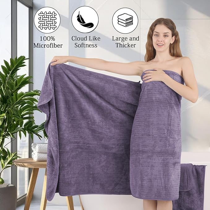 18 Piece Family Bath Towel Set Include 6 Bath Towels,6 Hand Towels and 6 Washcloths Soft Bathroom Towel with Hanging Loops,Highly Absorbent Quick Dry Towels Set for Bathroom,Hotel and Spa-Dark Purple