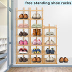 7-Tier Shoe Rack for Closet, Shoes Organizer Free Standing Shelf Entryway and Closet Hallway, Small Space Stackable Bamboo Multifunctional Racks Shoe Storage